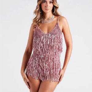 Spark Up The Glamour Sequin Fringe Romper Bodysuit by Windsor